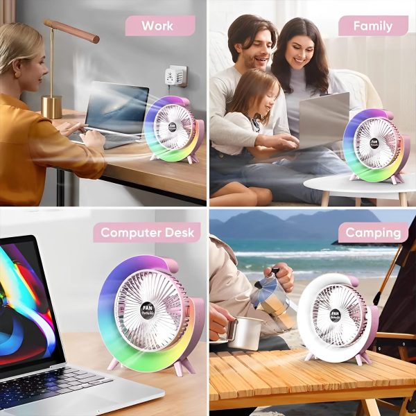 GlowBreeze Multi-Functional LED Desktop Fan | USB Rechargeable | Quiet & Colorful Ambience Fan for Office, Study & Bedroom