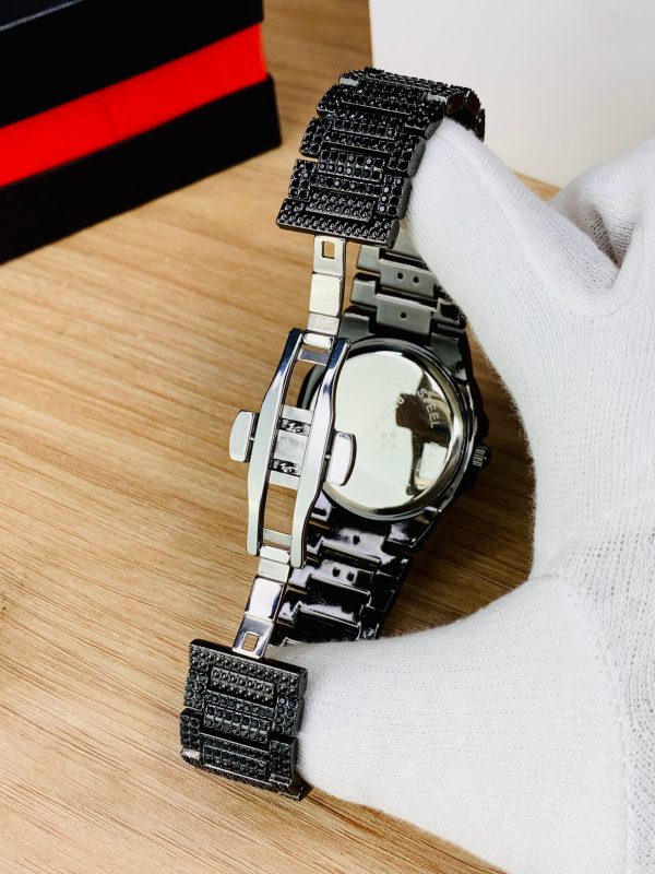 Iced Out Black Chain Watch for Men | Full Stainless Steel | Date Working | Gift Box Included