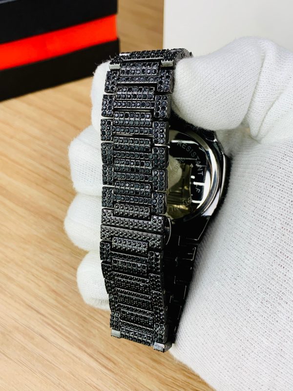Iced Out Black Chain Watch for Men | Full Stainless Steel | Date Working | Gift Box Included