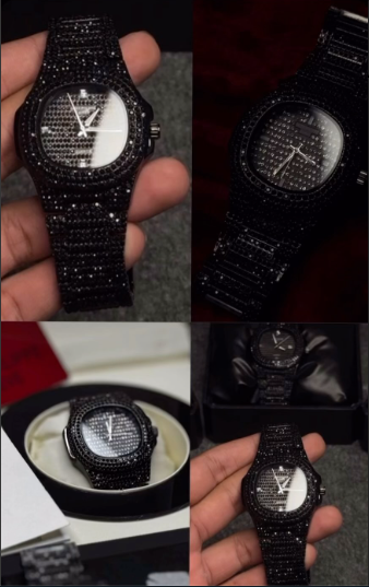 Iced Out Black Chain Watch for Men | Full Stainless Steel | Date Working | Gift Box Included