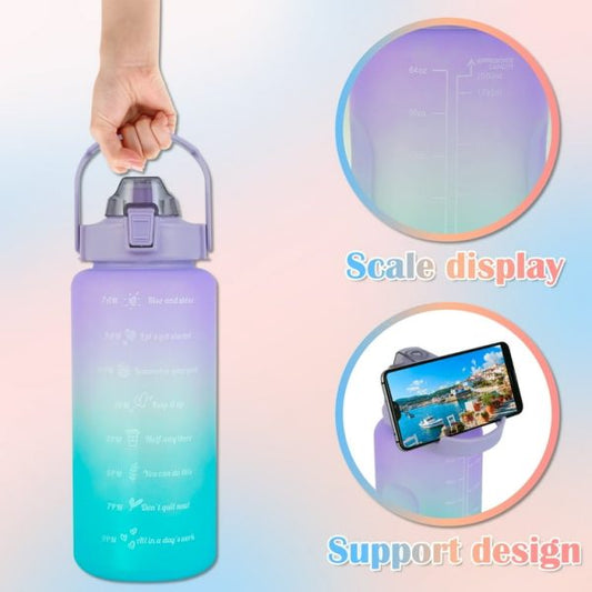 3 Pcs Sports Water Bottles Set – With Motivational Time Marker, Hidden Storage & Flip Lid | Leak-Proof & BPA-Free (Random Color)