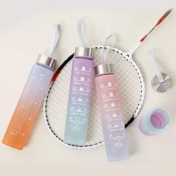 3 Pcs Sports Water Bottles Set – With Motivational Time Marker, Hidden Storage & Flip Lid | Leak-Proof & BPA-Free (Random Color)