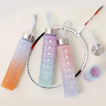 3 Pcs Sports Water Bottles Set – With Motivational Time Marker, Hidden Storage & Flip Lid | Leak-Proof & BPA-Free (Random Color)
