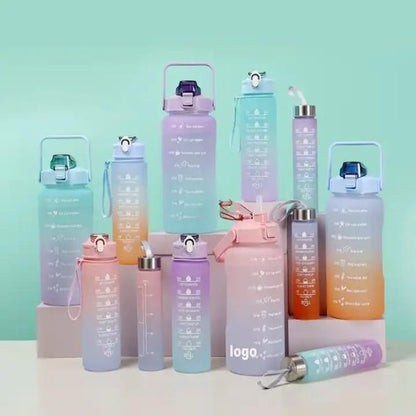 3 Pcs Sports Water Bottles Set – With Motivational Time Marker, Hidden Storage & Flip Lid | Leak-Proof & BPA-Free (Random Color)