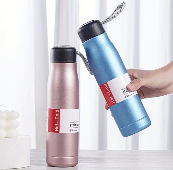 Stainless Steel Insulated Vacuum Water Bottle 550ml, Cola Shape, Leak Proof, With Strong Rope Cap | Hot & Cold Portable Thermos Water Bottle Thermo Mug Stainless Steel Vacuum Flask Mug Insulation Cup (random Color)
