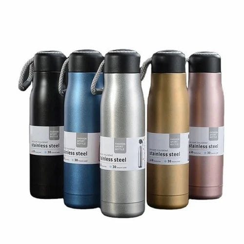 Stainless Steel Insulated Vacuum Water Bottle 550ml, Cola Shape, Leak Proof, With Strong Rope Cap | Hot & Cold Portable Thermos Water Bottle Thermo Mug Stainless Steel Vacuum Flask Mug Insulation Cup (random Color)
