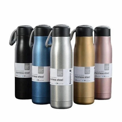 Stainless Steel Insulated Vacuum Water Bottle 550ml, Cola Shape, Leak Proof, With Strong Rope Cap | Hot & Cold Portable Thermos Water Bottle Thermo Mug Stainless Steel Vacuum Flask Mug Insulation Cup (random Color)